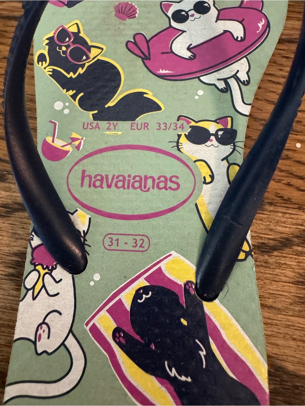 Havaianas Kids Flip Flops - Mint with Cat Print